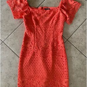 Ralph Lauren size 10 lace dress, off the shoulder, flat front, rich coral!